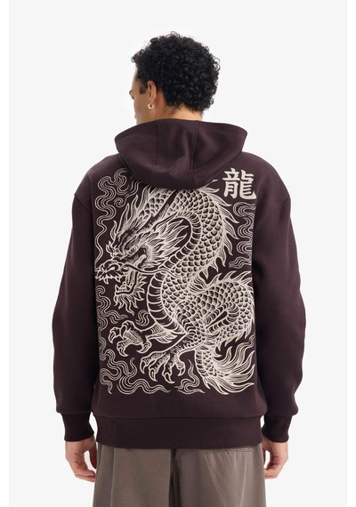 Defacto Boxy Fıt Kapüşonlu Baskılı Sweatshirt F8188ax26spbn337 Kahve-bn337