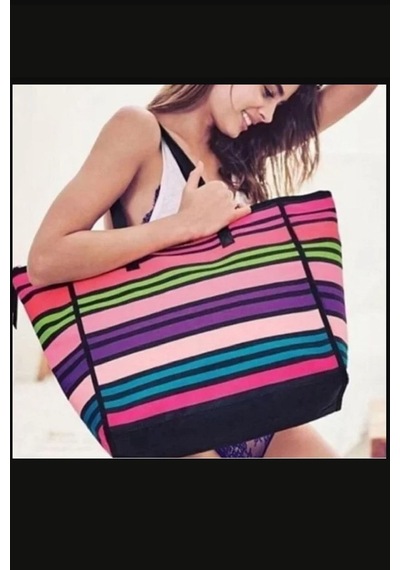 Victoria's Secret Vs Rainbow Kanvas Tote Seyahat Çantası Çok Renkli