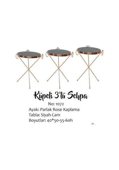 Brc Zigon Küpe Model Sehpa Metal Bakır Roza Renk Ayak Kırılmaz Temper Siyah Cam Tabla El Yapım