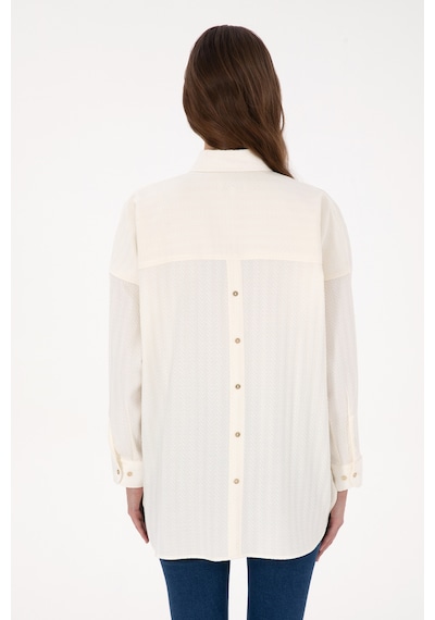 U.S. Polo Assn. Kadın Krem Uzun Kollu Oversize Desenli Gömlek 50316422-VR256