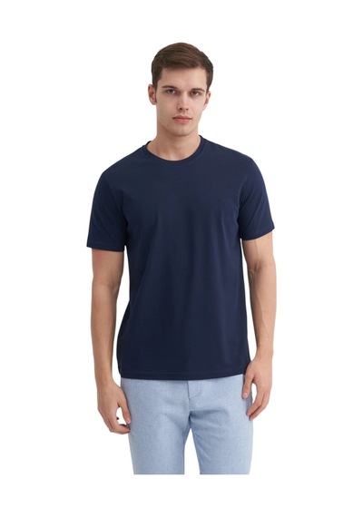 Cazador Erkek Slim Fit Bisiklet Yaka Pamuklu Düz Tişört 4623 Lacivert