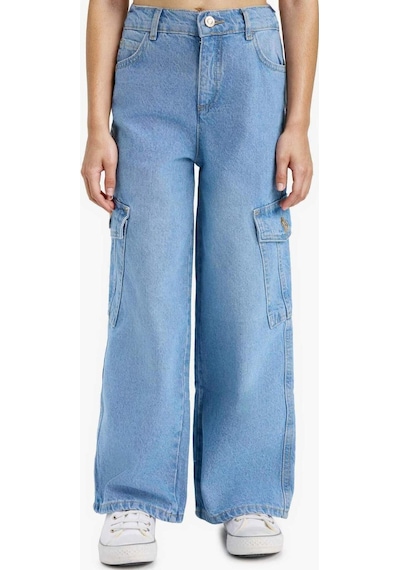 Defacto Kız Çocuk Wide Leg Kargo Geniş Paça Jean Pantolon E5879a825aunm28 Mavi