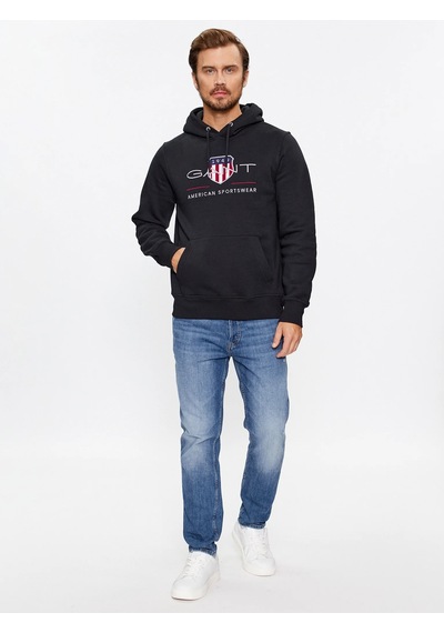 Gant Erkek Kapşonlu Sweatshirt Yandan Cepli Siyah