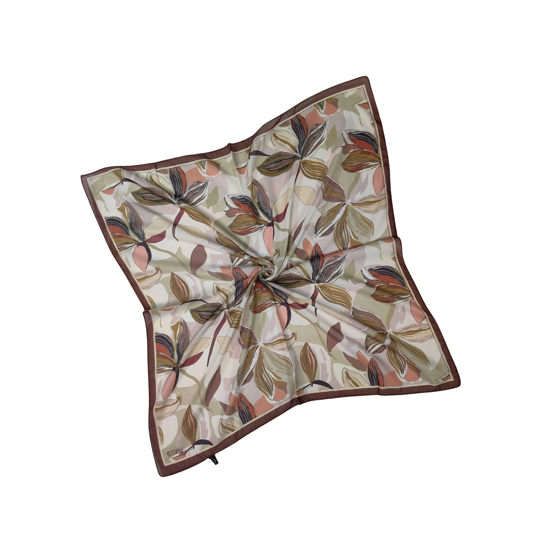 Mim Eşarp Ebruli Soft Pamuklu Çiçek Desenli Eşarp - 95x95 Cm Kahve