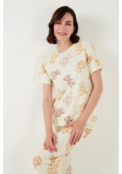 Lela Regular Fit Kısa Kollu Bayan Pijama Takımı 65740104 Bej