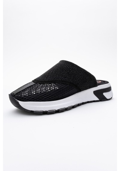 Luvishoes Glea Siyah Taşlı Fileli Burnu Kapalı Kadın Terlik Siyah