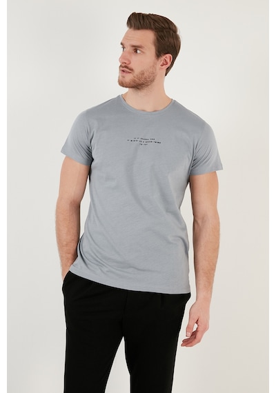 Buratti Pamuklu Slim Fit Bisiklet Yaka Erkek T Shirt 541Ifit Açık Gri