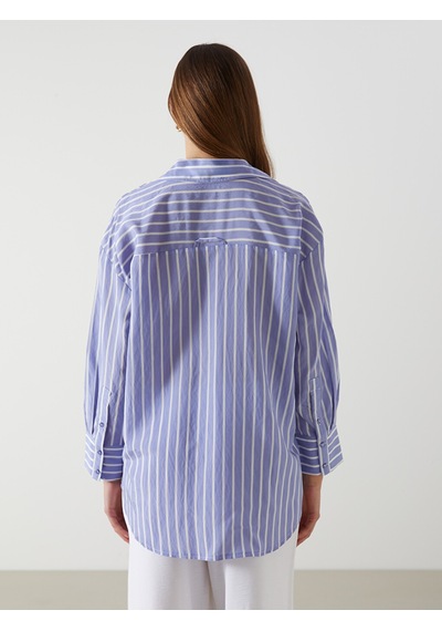 Lcw Modest Mor Çizgili Oversize Kadın Gömlek Tunik