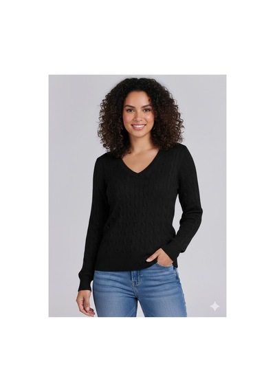 Youknitwear You Riviera %100 Pamuk V Yaka Kadın Kazak Siyah V