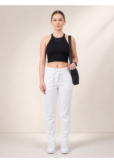 Neden Tekstil Basic Beyaz Beli Lastikli Rahat Kesim Pamuklu Pantolon