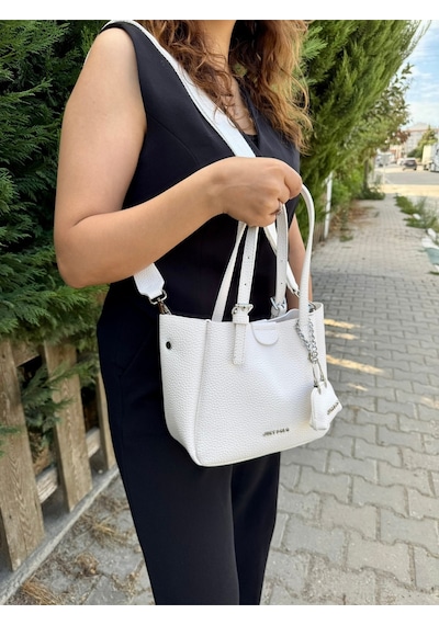 Just Polo Günlük Kombinlere Uygun Kadın Orta Boy Ayarlanabilir Askılı Şık El & Omuz Çantası Shoulder Bag Beyaz