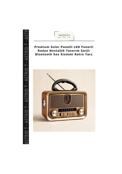 Premium Solar Panelli Led Fenerli Radyo Nostaljik Tasarım Şarjlı Bluetooth Ses Sistemi Retro Tarz