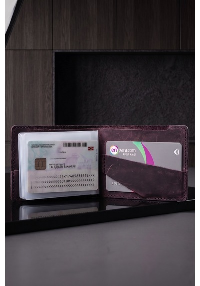 Luvo Hakiki Dana Derisi El Yapımı 10 Kart Bölmeli Unisex Minimalist Cüzdan Kartlık İnce Kompakt Kağıt Para Ve Kart Bölmeli Cüzdan Mor