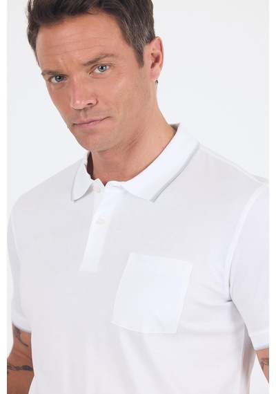 Kısa Kol Düz Suprem Polo Yaka Cepli %100 Pamuk Comfort Fit Tişört 1011250189 Beyaz