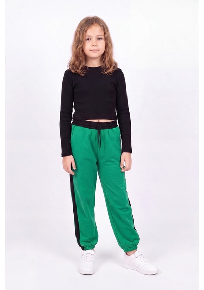 Fyk Kids Kız Çocuk Fitilli Crop Ve Şerit Detaylı Eşofman Takımı Seti Yeşil