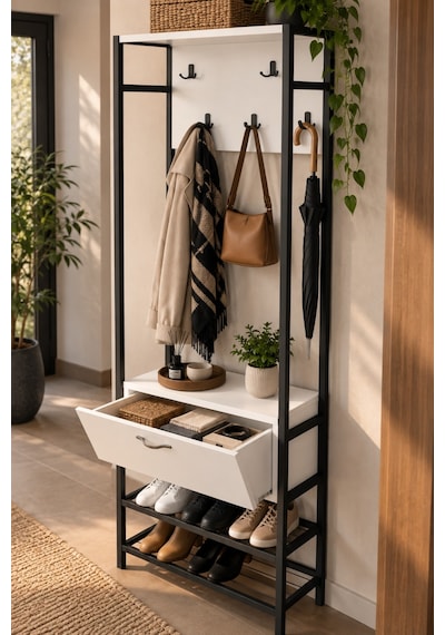 Sulorahome Metal Portmanto Beyaz Ve Siyah Renklerde 180 Cm Yükseklikte Ayakkabılıklı Vestiyer Beyaz - Siyah Sulorahome Metal Portmanto Beyaz Ve Siyah Renklerde 180 Cm Yükseklikte Ayakkabılıklı Vestiyer Beyaz - Siyah