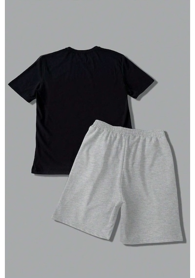 Uyguntarz Unisex Los Angles Detay Baskılı Şort Takım Siyah