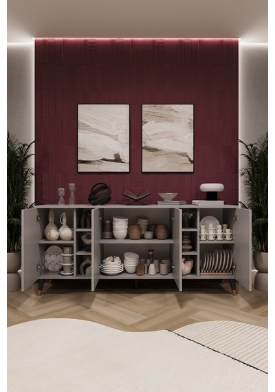 Asra Trend Lüks Konsol Tv Ünitesi %100 Mdf Salon Ve Yemek Odası Ünitesi Knsl05 Kül Gri