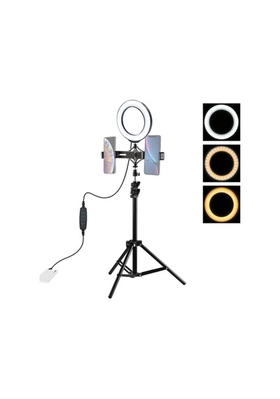 Puluz 1.1m Çift Telefon Tutucu 6.2cm Led Işık Stand Youtubercanlı Yayın Selfie Tiktok Makeup- 5775 Renkli