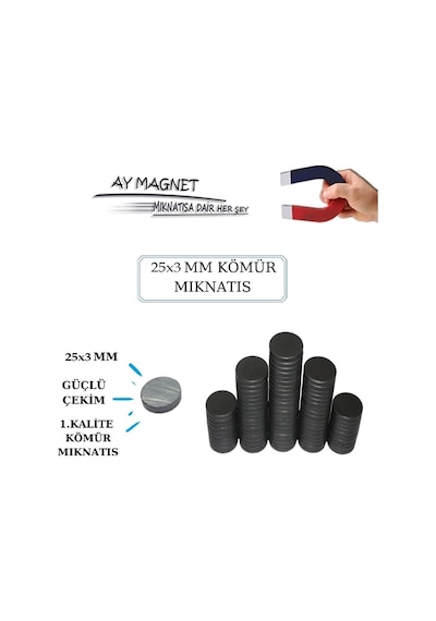 Mıknatıs 25 Mm X 3 Mm Yuvarlak Duvar Süsü Magnet - Kömür Miknatis