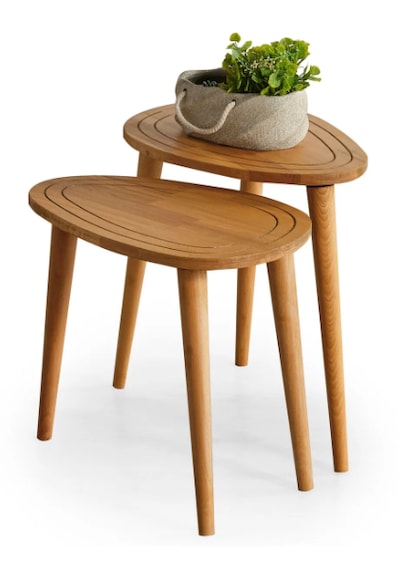 Favdecor Sweet Masif Doğal Ahşap Zigon Sehpa 2'li Set
