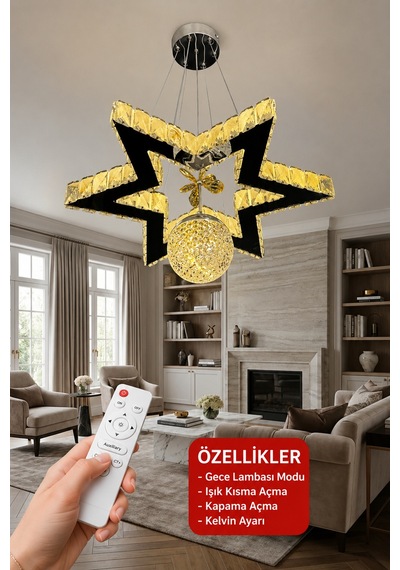 Yıldız Kristal Taşlı Modern Sarkıt Led Avize Çok Renkli
