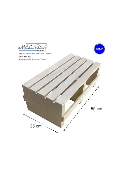 Doğal Ahşap Ev Içi Kullanıma Uygun Kaymaz Tabanlı Step Tahtası 18x25x50 Cm