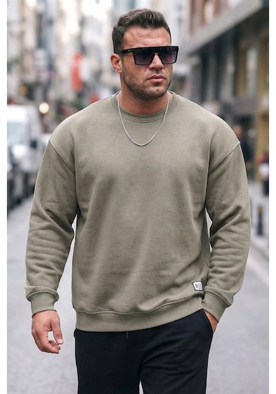Buratti Regular Fit Bisiklet Yaka Pamuklu Içi Tüylü Yumuşak Şardonlu Erkek Sweat 5905255 Vizon Yeşili