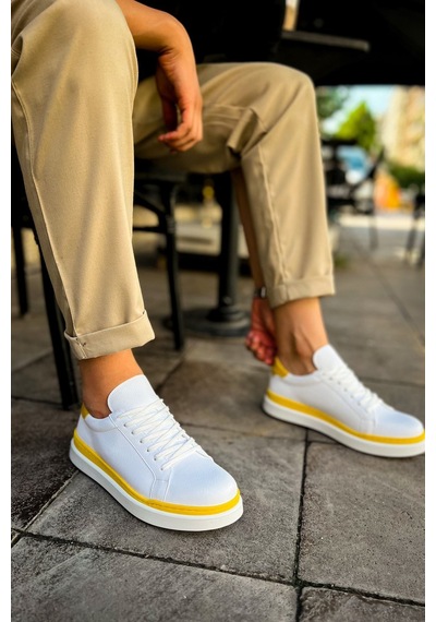 Aymood Mn979 - Santoni Gbt Spor Erkek Ayakkabı Beyaz/sarı