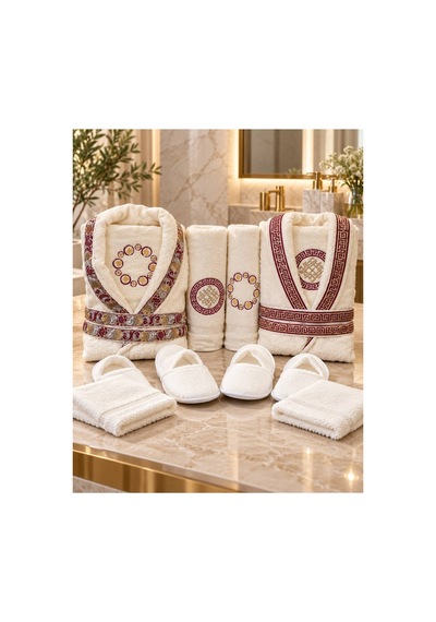Slc Home Lüx 12 Parça Aile Bornoz Seti %100 Pamuk Şık Tasarım Çok Renkli - 939971123 Çok Renkli