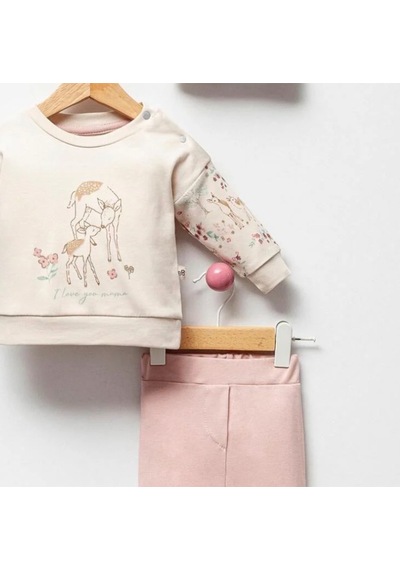 By Bubbles Sevimli Ceylan Baskı Kız Bebek 2'li Takım Pudra Pembe