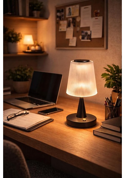 3 Renkli Dokunmatik Şarjlı Masa Lambası, Led Işıklı Dekoratif Abajur, Siyah, 15 X 31 Cm Diğer