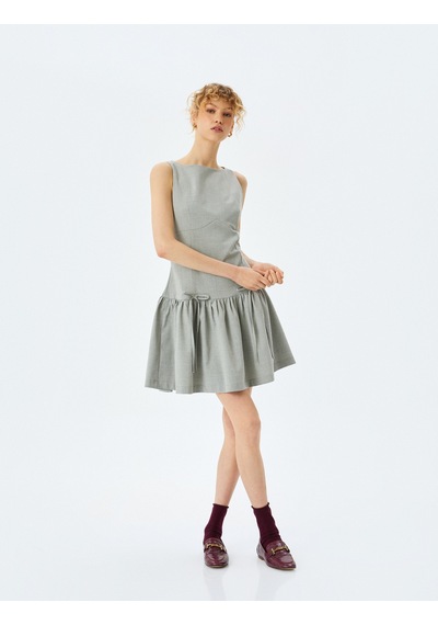 Koton Mini Slim Fit Bisiklet Yaka A Kesim Fiyonklu Elbise Gri 5sal80079ıw Gri