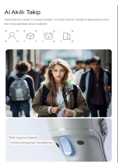 360 Akıllı Yüz Takipli Tripodlu Selfie Gimbal Otomatik Döner Telefon Tutucu, Gri