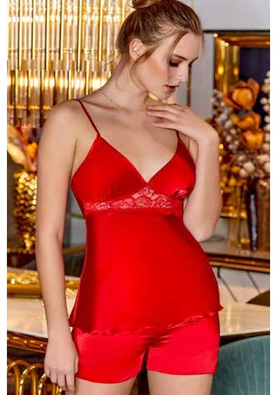 Jeremi Dantelli Saten 6'lı Set Kırmızı