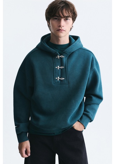 Vamos Boxy Fit Metal Klips Kapama Sweatshirt Nefti Yeşil