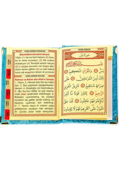 10 Adet - Kadife Kaplı Yasin Kitabı - Cep Boy - Mavi Ren