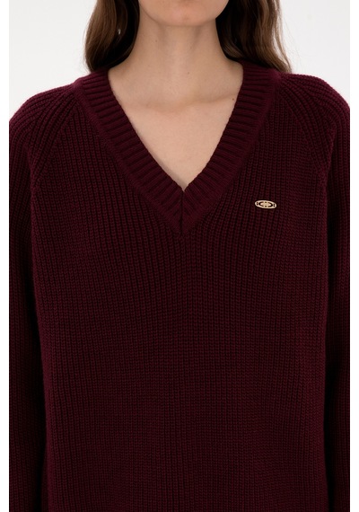 U.S. Polo Assn. Kadın Bordo V Yaka Kazak 50314934-VR177