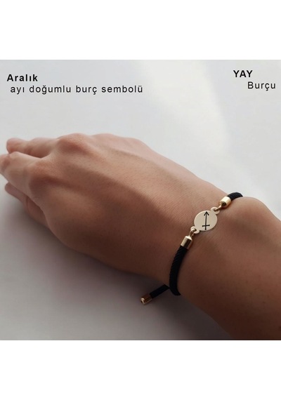 Aralık Ayı Doğumlarına 14 Ayar Altın Plakalı Oval Motifli İpek Örgülü Hediye Bileklik-320ay-siyah Altın