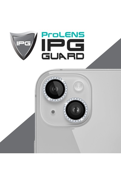 Apple Uyumlu iPhone 14 / 14 Plus İçin Ipg Kamera Lens Koruyucu - Taşlı - Gümüş