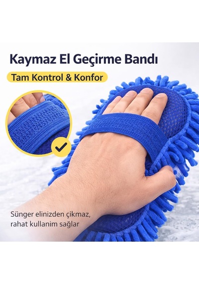 Sogud Mikrofiber Araç Yıkama Süngeri Mavi Eldiven Tipi Oto Yıkama Süngeri, Çizmez Temizlik, Y
