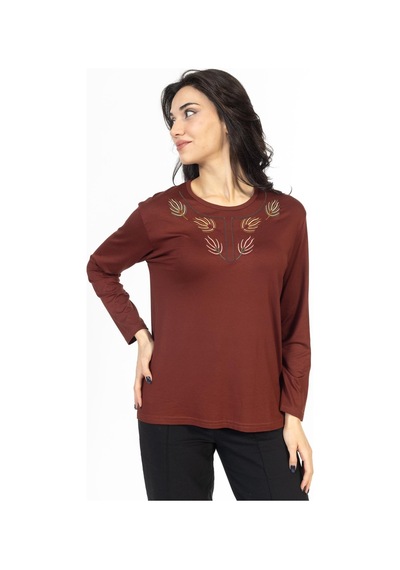 Mutlu City Yeni Model Nakış İşlemeli Yuvarlak Yaka Likralı Anne Penye Bluz 6440-taba Mutlu City Yeni Model Nakış İşlemeli Yuvarlak Yaka Likralı Anne Penye Bluz 6440-taba