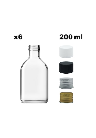 Afracam Cold Brew Yassı Şeffaf 200 ML Gümüş Kapaklı Cam Şişe 6 Adet