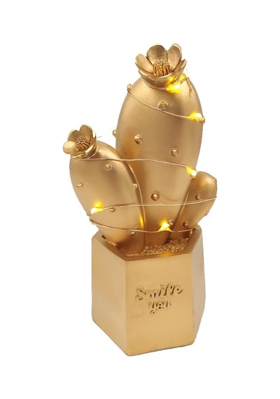 Sylar Led Işıklı Sevimli Kaktüs Dekoratif Masa Lambası Mini Biblo Gece Lambası Gold Renkli