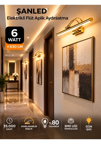 6w Elektrikli Flüt Led Aplik Gold Renk Gün Işığı Ayarlanabilir Başlık 1 Adet