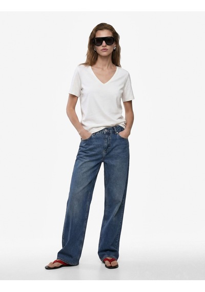 Koton Pamuklu Slim Fit Kısa Kollu V Yaka Tişört Ekru 6sak50425ek