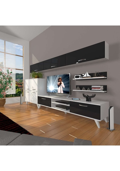 Decoraktiv Eko 8 Slm Dvd Retro Tv Ünitesi Tv Sehpası Beyaz - Siyah