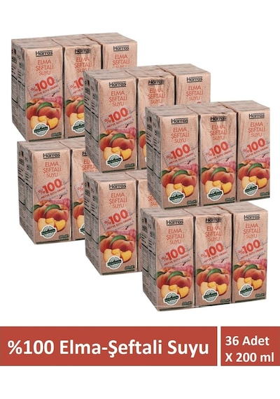 Elma Şeftali Suyu %100 Meyve Suyu Oranı Şeker Ilavesiz 36 Adet X 200 Ml