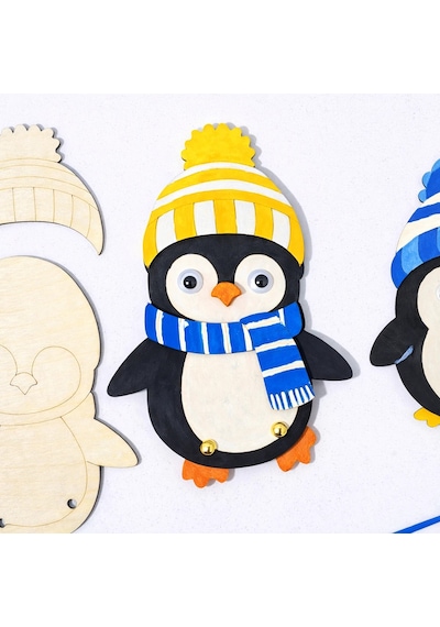 Sevimli Penguenler Ahşap Boyama Etkinlik Seti Eğitici Çocuk Aktivite Fırça Akrilik Boya Kreş Okul