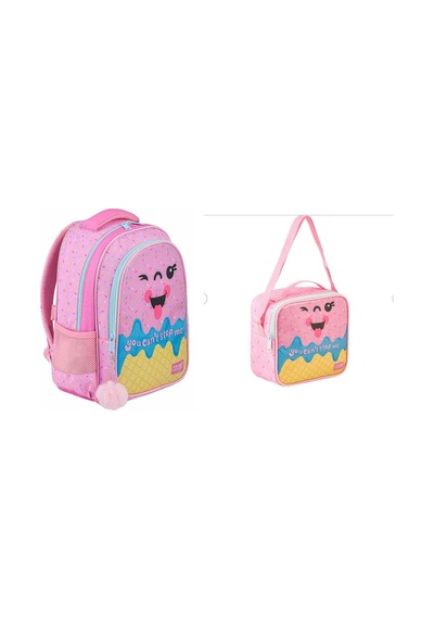 2 Bölmeli Pink Ice Cream Okul Sırt Çantası Ve Beslenme Çantası Çok Renkli